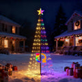 LED cone Christmas tree with a star showing multicolor on one side and warm white on the other