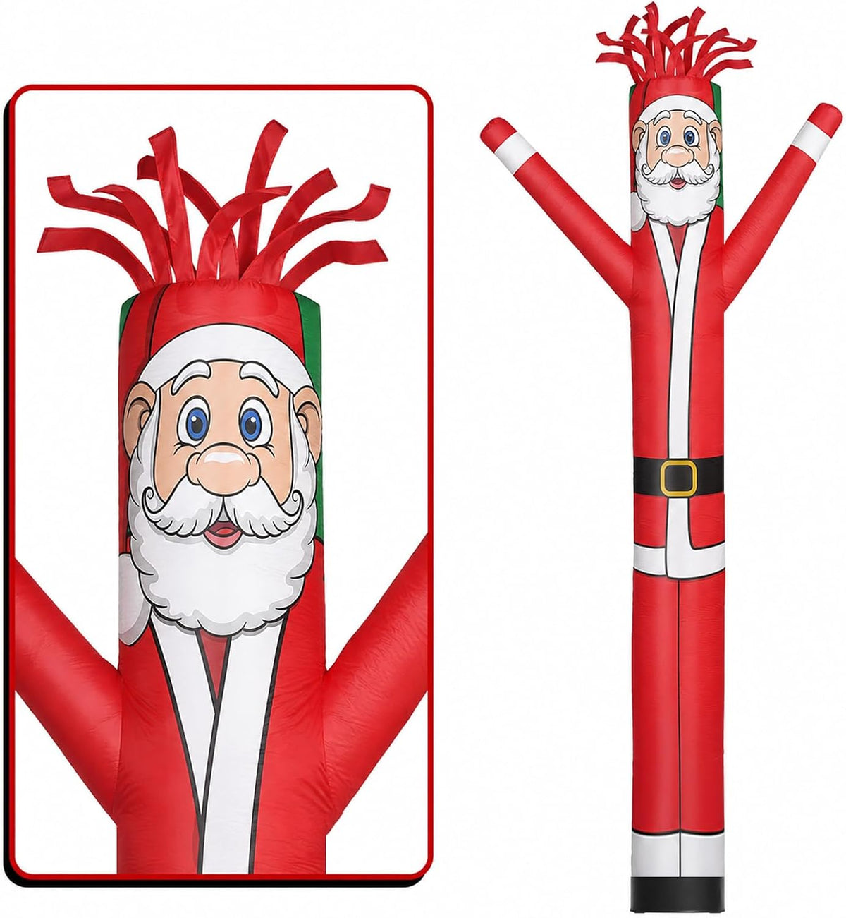 Red and white Santa tube man inflatable with a close-up of the Santa face
