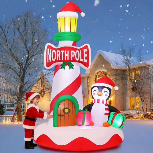 10 ft Lighthouse with Penguin Christmas Inflatable, LED